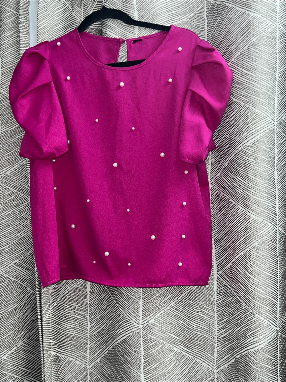 Women Fuchsia Pearl-Embellished Puff Sleeve Top